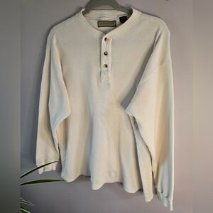 Naturalife Vintage Cream Waffle Knit Henley Pullover - XL - 100% Cotton